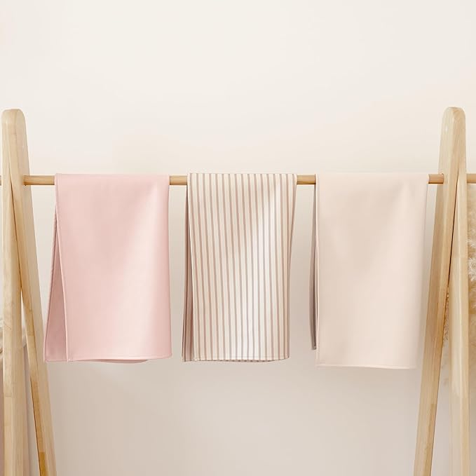 Konssy Faux Leather Baby Changing Mat, Waterproof, Wipeable & Portable Diaper Changing Pad for Travel or Home, Fits Perfectly in Diaper Bag, 30 x 17 inches (Beige,Stripes)