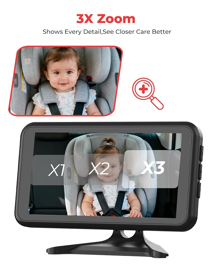BM2A Baby Car Camera, Night Vision & 5.2" 1080P Display for Rear-Facing Car Seats, Easy No-Damage Install, Patented Anti-Shake Mount – Ideal for Parents and Pet Owners