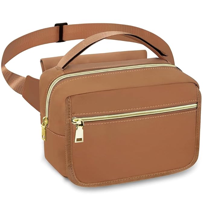 printe Small Diaper Bag with Portable Changing Pad, Crossbody Women Waist Bag with Wipes Pocket for Travel, Stroller Diaper Fanny Pack, Brown