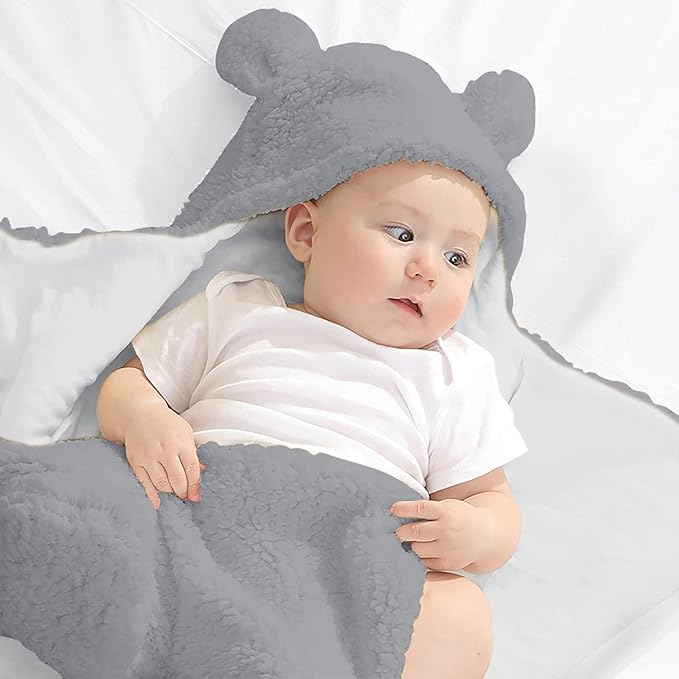 Nunibum Baby Swaddle Blanket Boys Girls Cute Plush Receiving Blanket Ultra-Soft Newborn Sleeping Wraps for Infant 0-6 Months - Grey