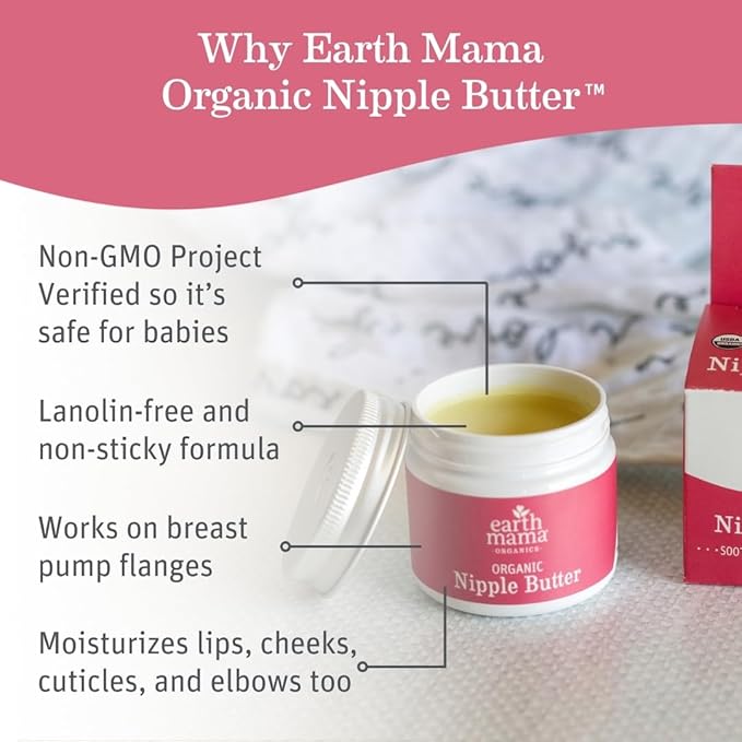 Earth Mama Organic Nipple Butter™ | Nipple Cream Safe for Breastfeeding | Postpartum Essentials for Nursing | Non Lanolin Nipple Cream, 2 fl oz (2-Pk) (Pack of 2)