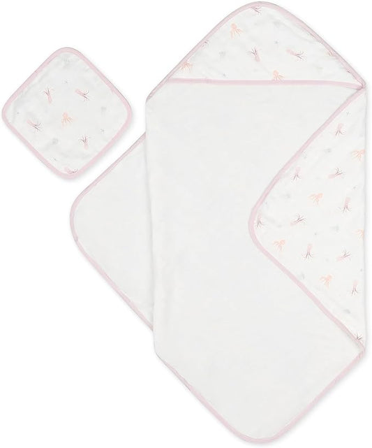 Bamboo Viscose Baby Hooded Towel & Washcloth Set for Babies and Toddlers, Soft & Absorbent, 70% Viscose from Bamboo, 30% Cotton Muslin - Imported (Octopus)