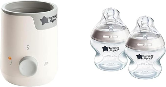 Tommee Tippee Easiwarm Bottle Warmer, Warms Breast Milk and Formula Bottles, Automatic Timer, One-Dial Operation+ Natural Start Anti-Colic 5 oz BPA Free Newborn Bottles, Slow Flow Breast-Like Nipple