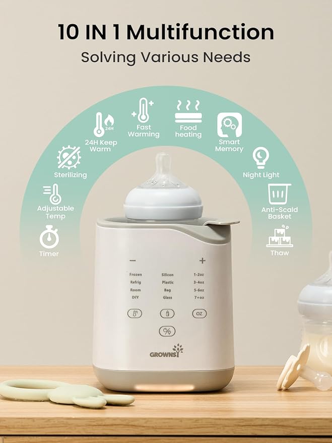 Grownsy Bottle Warmer, 2025 Fast Baby Bottle Warmer for Breastmilk & Formula, Smart Temperature Control, with Timer, Thaw, Food Heater, Night Light, Calentador De Biberones for All Bottles