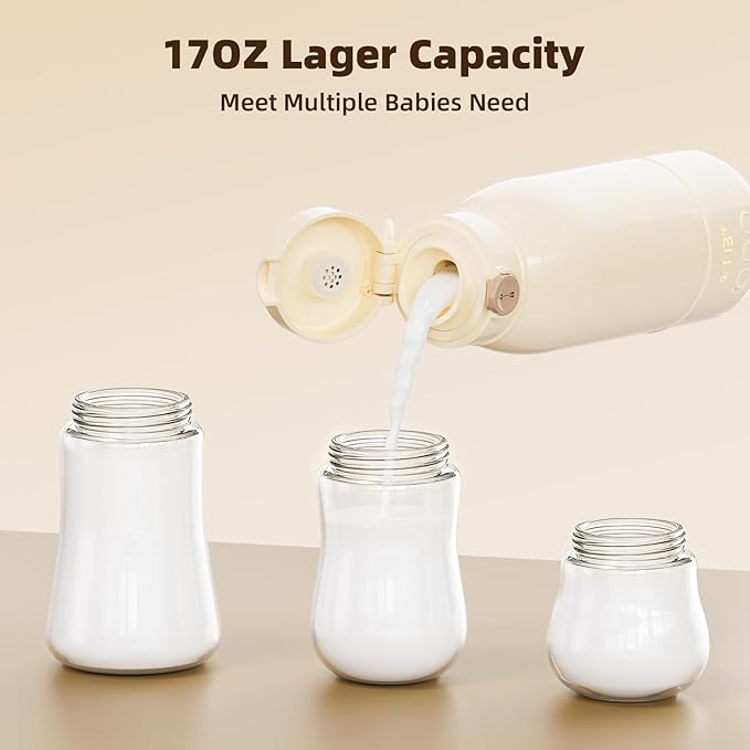 Portable Milk Warmer for Travel 17oz Large Capacity Baby Milk Warmer Fast Heating for Breast Milk Formula Water with Fast Charger for Car Airplane On The Go