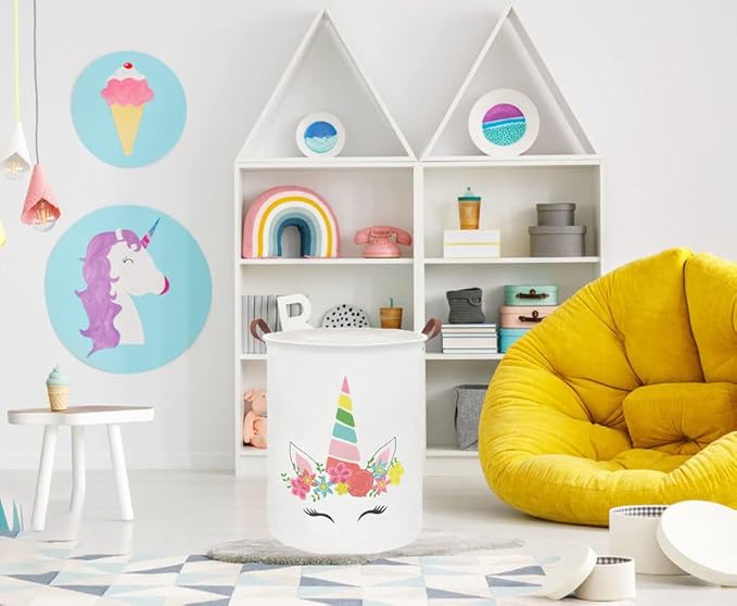 ESSME Unicorn Hamper,Kids Laundry Basket Collapsible Canvas Waterproof Girls Hamper for Girls Room Decor, Nursery Hamper,Gift Baskets,Bedroom,(unicorn decor)