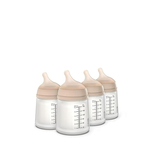 Suavinex Zero Zero Anti Colic Baby Bottle, No 1 Spanish Baby Bottle Brand, Minimizes Bottle Rejection & Nipple Confusion, Perfect for Breastfeeding Babies, 4 PK 6 oz, Light Tone, Adaptable Flow