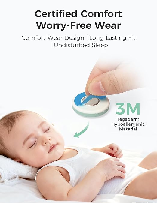 Momcozy Wearable Digital Thermometer for Baby, Medical-Grade Accurate Smart Thermometer, Instant Reads, APP Real-time Monitoring for Infants & Kids, Hypoallergenic 3M Stiker,Bluetooth, 180H Lasting