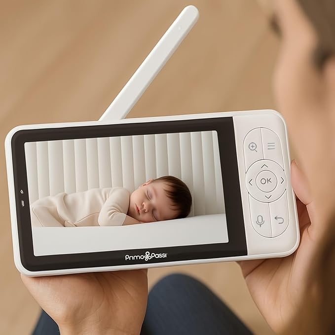 Primo Passi Smart Wi-Fi Baby Monitor with 5" HD Display, Night Vision, Two-Way Audio, Temperature Sensor, and App Access for iOS & Android