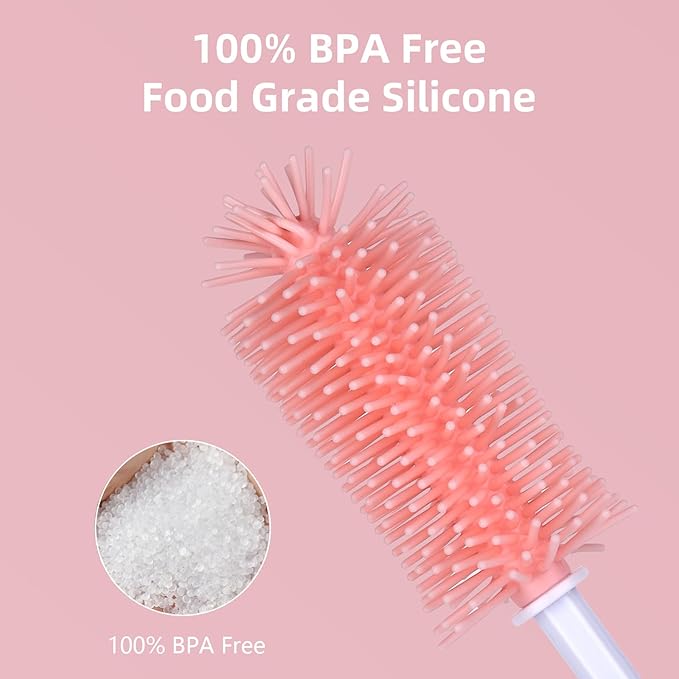 Portable Bottle Brush Set - Baby Bottle Cleaner Kit with Silicone Brush, Nipple Brush, Straw Brush, Bottle Cleaning Long Handle Water Bottle CleanerTool