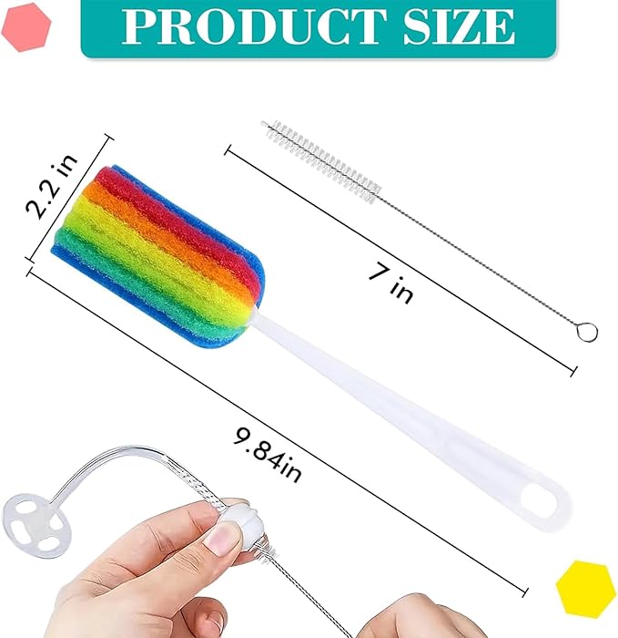 Bottle Brush with Straw 4PCS Sponge Cleaning Long Handle Scouring Pad Scrub for Kitchen Clean Baby Bottle Glasses Mugs Cups (1PCS+Straw Brush 4PCS)