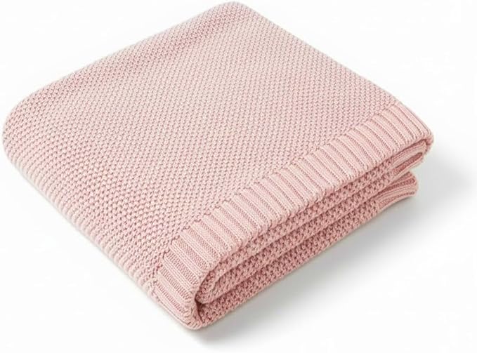 Grewear Baby Knit Blanket Soft Cotton Lightweight Newborn Blanket for Crib Stroller Toddler Nursery Shower Gift Cozy Breathable Travel Swaddle Wrap Pink 30 x 40 Inches