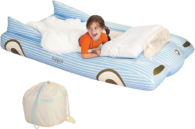 FUNBOY Kids Blue Inflatable Travel Bed & Mattress. Perfect for Sleepovers. Includes Carrying Case Storage Bag, Twin