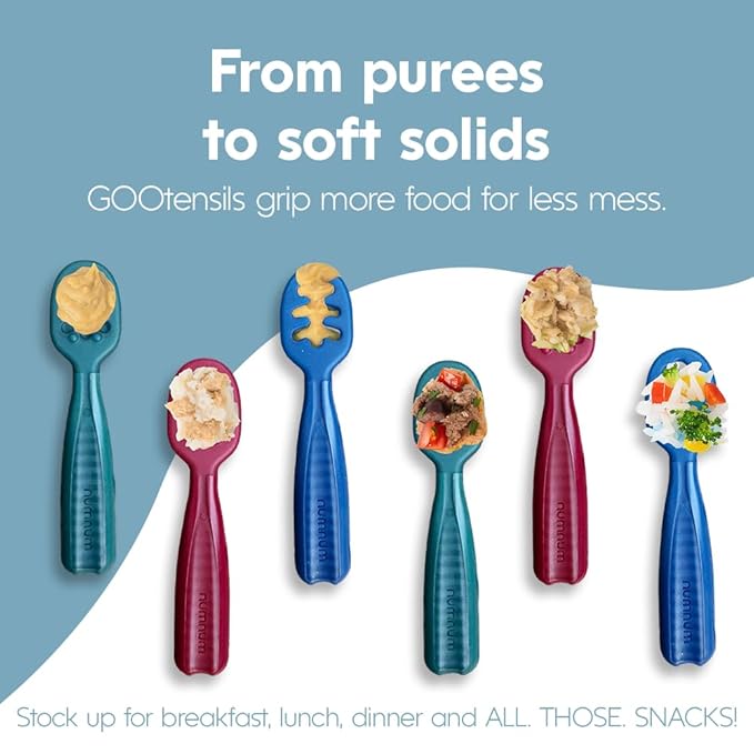 NumNum Baby Spoons Set, Feeding Littles x Silicone Pre-Spoon GOOtensils for Baby Led Weaning, Self-Feeding & Teething, First Stage Toddler Utensils for Ages 6+ Months, 3-Pack, BPA-Free (Jewel Tones)