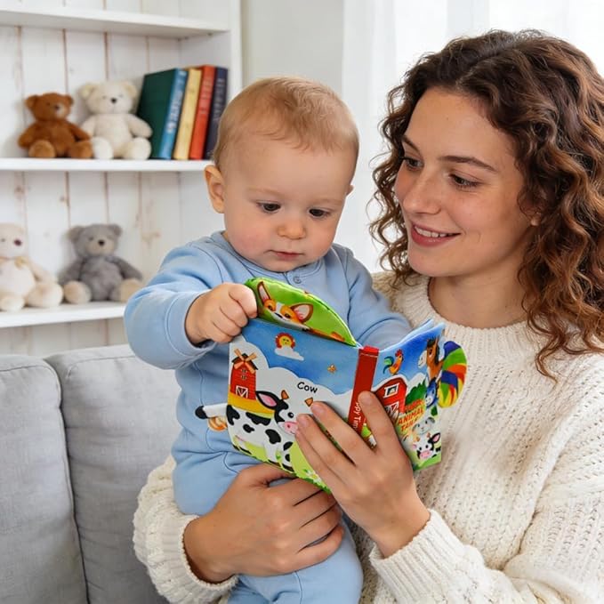 Kimicare 2 PCS Baby Books 0-6 Months, Crinkle Books for Babies, Jungle Tails Soft Cloth Book for Babies 6-12 Months, Infant Farms Sensory Book, Tummy Time Toys, Birthday Gifts Christmas