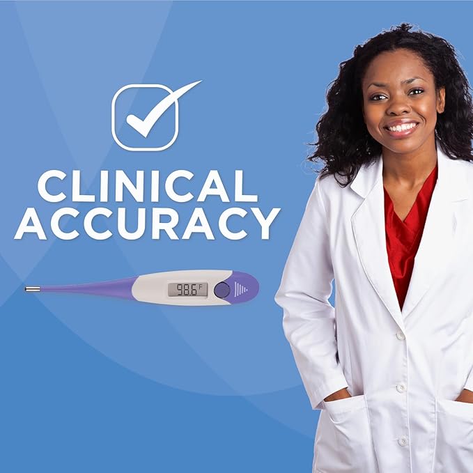 Veridian Digital Thermometer | 9-Second Readout | F C Temperature Modes| Flexible Tip | Hygienic Water-Resistant Easy Cleaning | Storage Case + Instructions Included