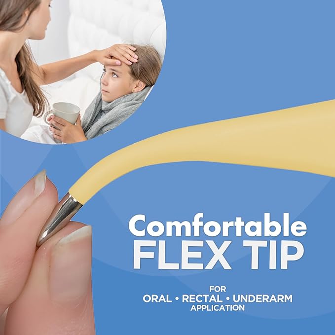 Veridian Digital Thermometer | 10-Second Readout | F C Temperature Modes| Flexible Tip | Hygienic Water-Resistant Easy Cleaning | Storage Case + Instructions Included