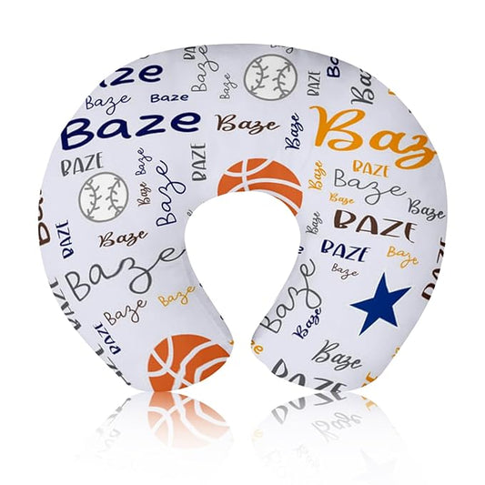 Rucekia Baby Nursing Pillow Cover - Personalized Name Multiball Theme Breastfeeding U-Shaped for Bottle Feeding, Ultra Soft Comfortable Breastfeeding Pillow Cover for Infant Baby Boys and Girls