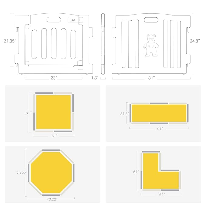 Kidzone Grey - White Baby Interactive Playpen 8 Panel Safety Gate Children Play Center Child Activity Pen ASTM Certified