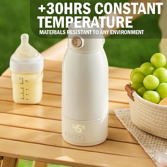 Portable Baby Bottle Warmer – Fast Heating Milk & Formula Warmer with Type-C Charging, 17oz Leakproof Travel Bottle for Breastmilk, Water, Car, Outdoor, and On-the-Go Feeding