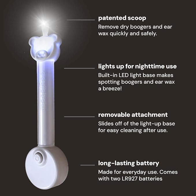 oogiebear Brite - Baby Nose Cleaner and Ear Wax Removal Tool. Baby Gadget with Nighttime LED Light. Safe Snot Booger Picker for Newborns, Infants & Toddlers