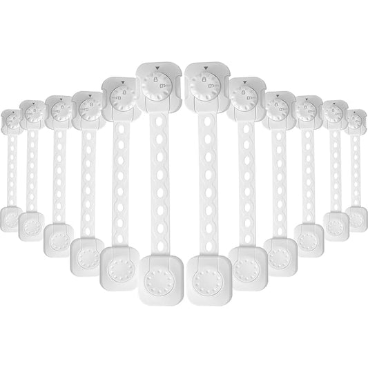 Fursafe&Q Child Safety Cabinet Proofing, Baby Cabinet Locks Adhesive Adjustable Child Safety Strap Locks Drawer Fridge Ovens Toilet Latches No Screws for Furniture Kitchen White 12 Pack