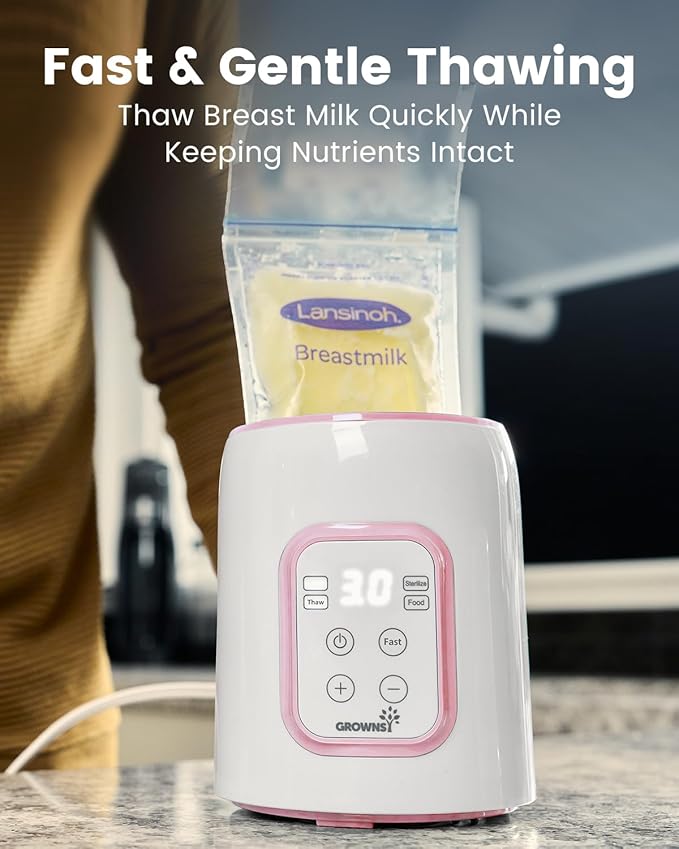 Grownsy Bottle Warmer, Fast Baby Bottle Warmer for All Bottles, Milk Warmer for Breastmilk or Formula, Smart Temperature Control and Automatic Shut-Off- Pink