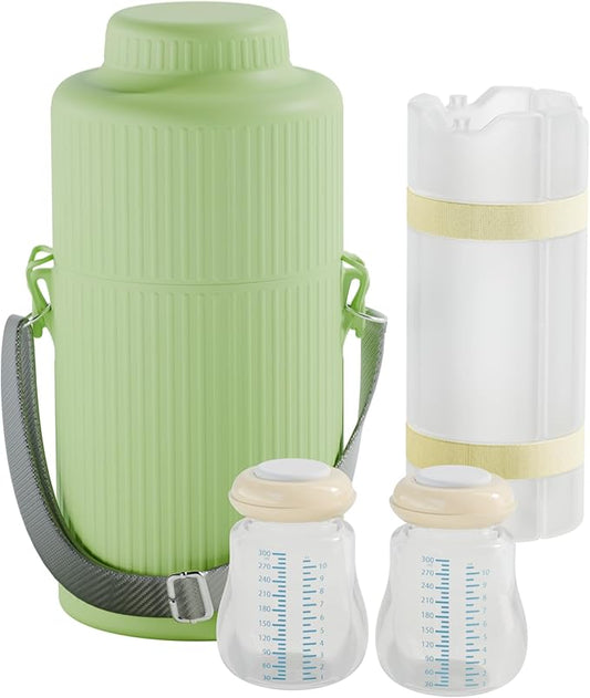 Breast Milk Cooler Bottle 22oz for Outdoor Travel, 360° Total Cooling for 24 Hours, Portable Baby Breastmilk Chiller with 2pcs Leak-Proof Bottle, Essential Breastfeeding Gift Set for New Moms