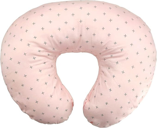 LAT Nursing Pillow for Breastfeeding,100% Cotton Removable Cover,Ergonomic Breast Feeding Pillows for Mom and Baby,Machine Washable(Pink Cross)