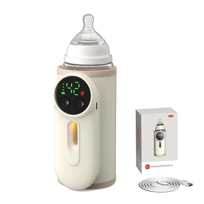 Portable Baby Bottle Warmer,Baby Breastmilk Bottle Warmer Multi-Function Milk Formula Heater,Defrosting Fits Most Bottles Ideal for Travel & Home Baby Feeding On The Go,8000 mAh Battery