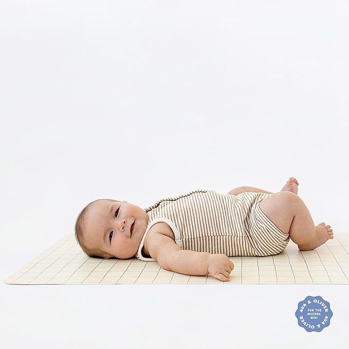 Ava + Oliver Vegan Leather Baby Changing Mat (16 X 30 in) - Multipurpose Wipeable and Portable Diaper Changing Pad - Foldable for Travel (Blue Check)