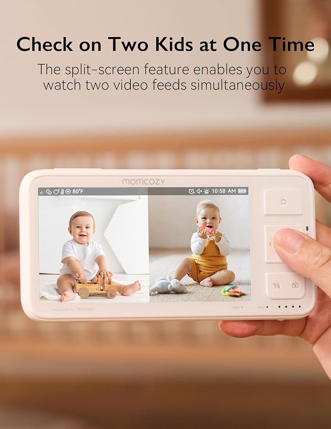 Momcozy Baby Monitor with 2 Cameras 5.5" 1080P Full HD Split Screen Video Baby Monitor with Camera and Audio, No WiFi 5800mAh Battery, ECO, VOX, Clear Night Vision 1640ft Range (SD Card not Included)