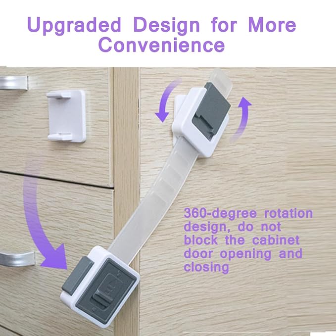 Child Proof Cabinet Locks, 4 Pack Child Locks for Drawer Cupboard Dishwasher Cupboard Pantry and Toilet. Adhesive Safety Baby Proofing Fridge Lock for Kids and Toddler
