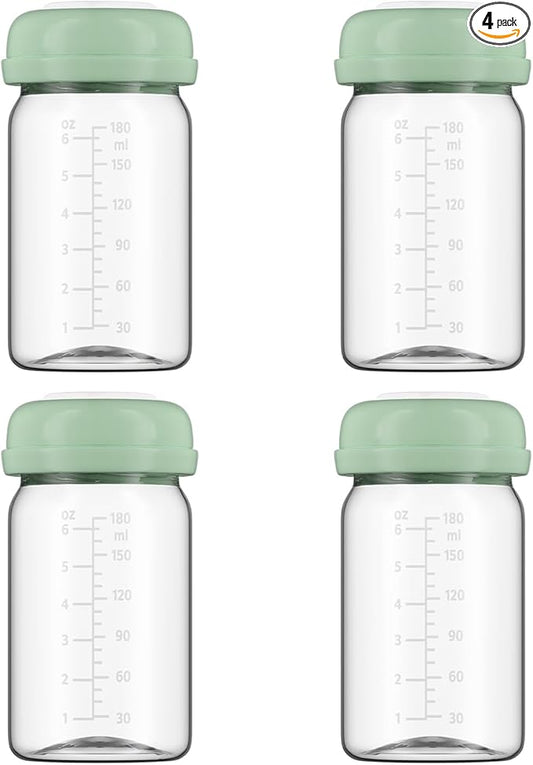 Breastmilk Storage Bottles Collection Bottles, 6oz Wide-Neck Breast Milk Container Compatible for Spectra S1 S2 SG Motif Luna Breast Pumps, Fit for Momcozy Breast Milk Cooler & Fridge, 4 Packs