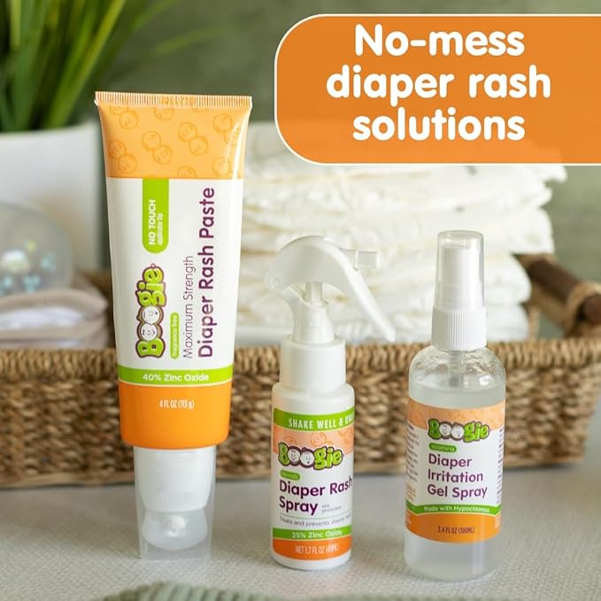 Boogie Diaper Rash Baby Bundle – Rash Spray, Extra Strength Paste, and Irritation Gel Spray – Diaper Bag Essentials for Newborns, Infants, & Toddlers, Set of 3 Baby Must Haves