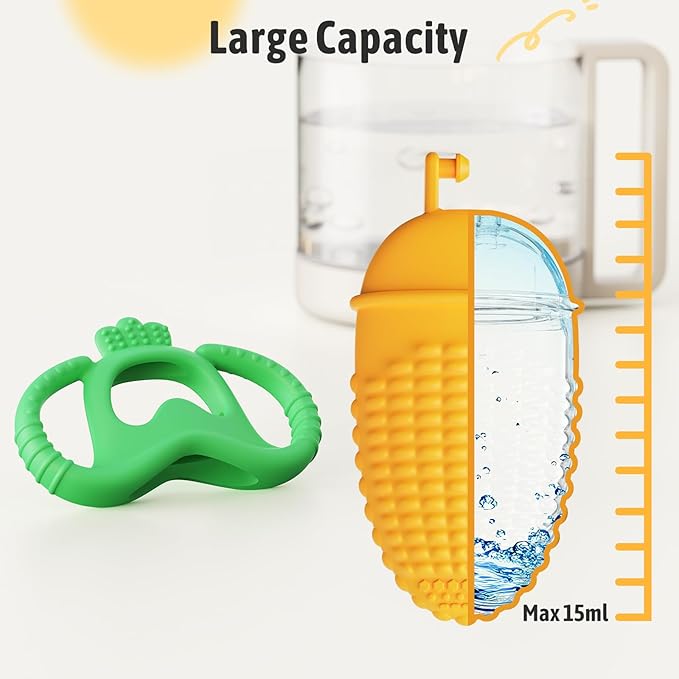 akolik Baby Teething Toys, Baby Frozen Teething Relief, BPA Free Infant Chew Toys Newborn Accessories, Cold Freezer Teethers for Babies 0-3-6-9-12 Months Old Boys Girls(Corn C)