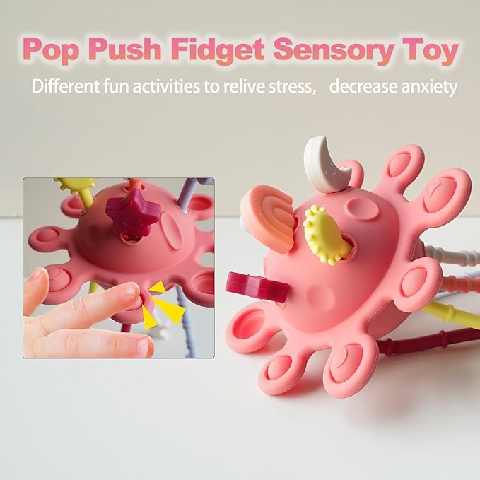 Montessori Sensory Toys for Babies 18 Months, Silicone Pull String Teething Toys for Baby Toys 18 Months, Infant Fidget Toys for Toddlers 2-3 Education Newborn Gifts