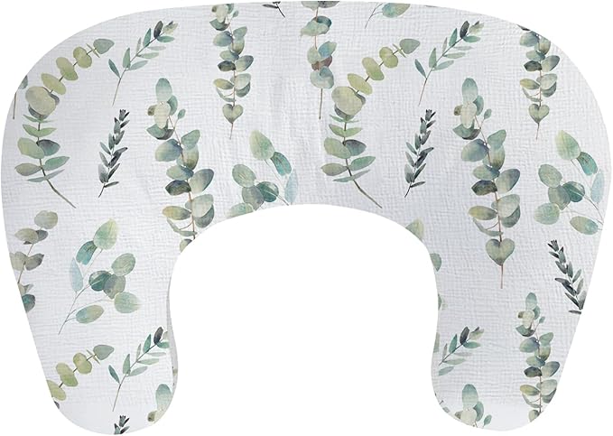 Little Grape Land Nursing Pillow, Soft 100% Cotton Breastfeeding Pillow with Breathable Muslin Removable Cover, Green Leaves Breast Feeding Pillows for Babies 0-12 Months with Protective Zipper