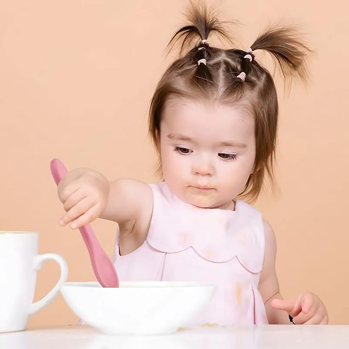 PandaEar Silicone Baby Spoon and Fork Set | 6 Pack First Stage Toddler Self Feeding Utensils 6-12 Months | LED Weaning Spoons