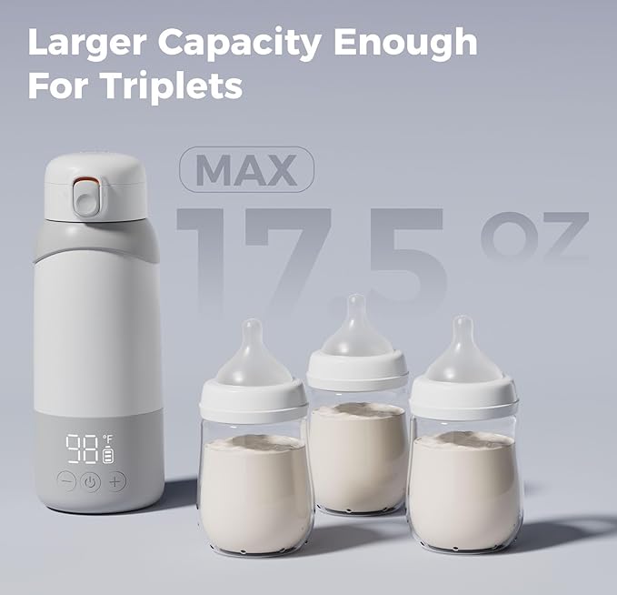 BOLOLO Portable Milk Warmer Pro for Travel, Detachable Bottle Warmer with Rapid and Stable Heating for Breast Milk & Water, 17.5 oz Capacity and Extended Battery Life for on the Go