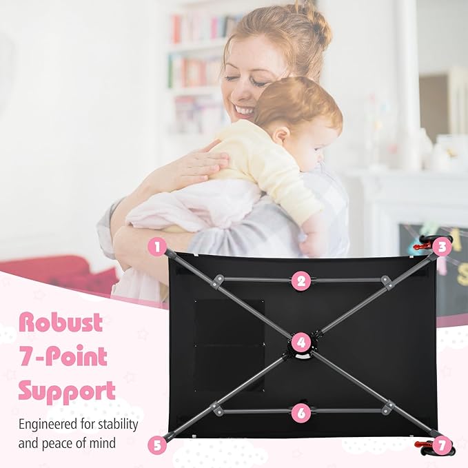 HONEY JOY Pack and Play, 4 in 1 Folding Infant Playpen with Bassinet, Quickly Assembled, Breathable Mesh Fabric, Carry Bag, Diaper Changing Table, Toys, Portable Crib for Babies & Toddlers (Black)