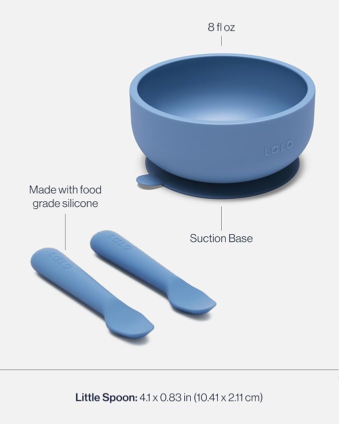 Lalo First Bites Starting Solids Silicone Baby Feeding Set with Suction Bowl, 2 Spoons and 1 Bib - 4-Piece Baby-Led Weaning Supplies - Non-Toxic Silicone Infant Tableware - Oatmeal