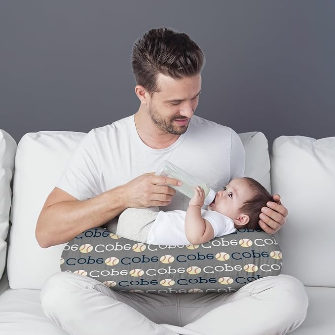 Rucekia Baby Nursing Pillow Cover - Personalized Name Baseball Theme Breastfeeding U-Shaped for Bottle Feeding, Ultra Soft Comfortable Breastfeeding Pillow Cover for Infant Baby Boys and Girls
