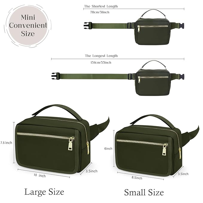 printe Small Diaper Bag with Portable Changing Pad, Crossbody Diaper Pack with Wipes Pocket, Women Waist Bag for Travel (Olive Green, Large)