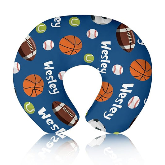 Rucekia Baby Nursing Pillow Cover - Personalized Name Blue Balls Breastfeeding U-Shaped for Bottle Feeding, Ultra Soft Comfortable Breastfeeding Pillow Cover for Infant Baby Boys and Girls