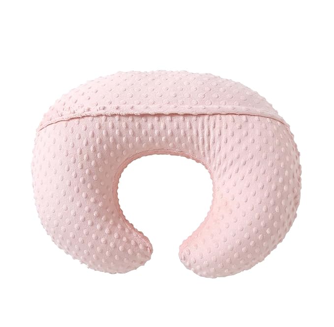 QUENESS Nursing Pillow and Positioner, Breastfeeding, Bottle Feeding, Baby Sitting Support with Removable Ultra Soft Cover, Tummy Time Support for Baby Boys and Girls (Lightpink)