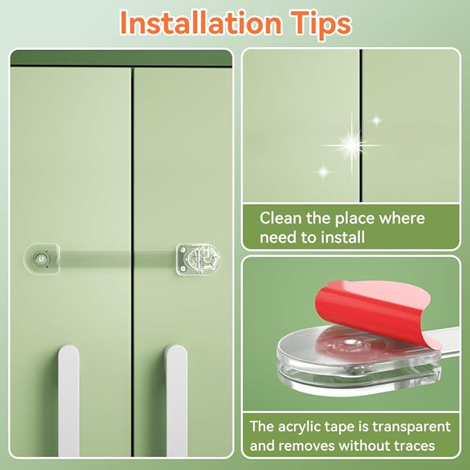 SAFELON 2 Pcs Transparent Child Proof Cabinet Locks Baby Safety Drawer Strap Locks, Baby Security Multi-Function Lock for Drawers, Fridges, Toilets, Cupboards, Cabinets (Clear)