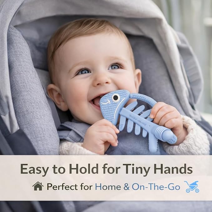 3 in 1 Infant Toys, Baby Teething Toys 3–6 6–12 Months, Teethers for Babies 0–3–6–12 Months for Teething Relief, Baby Gift, Baby Teether Toys,Silicone Sensory Toys,USA Patent Pending,Fish (Baby Blue)
