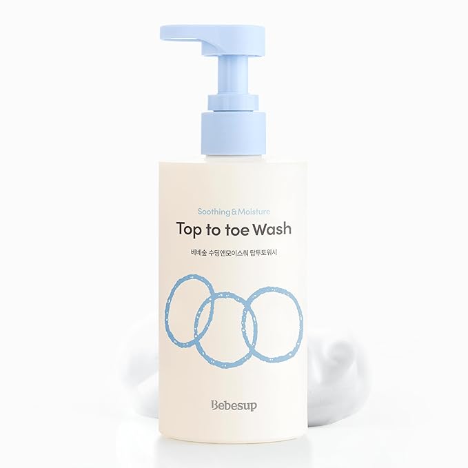BEBESUP- Head to Toe Wash Baby Shampoo | Korean Skincare for Sensitive & Atopic Skin Organic Rice Cera Biome Hypoallergenic Coconut-Derived Cleanser Head to Toe Use 10.14 fl oz