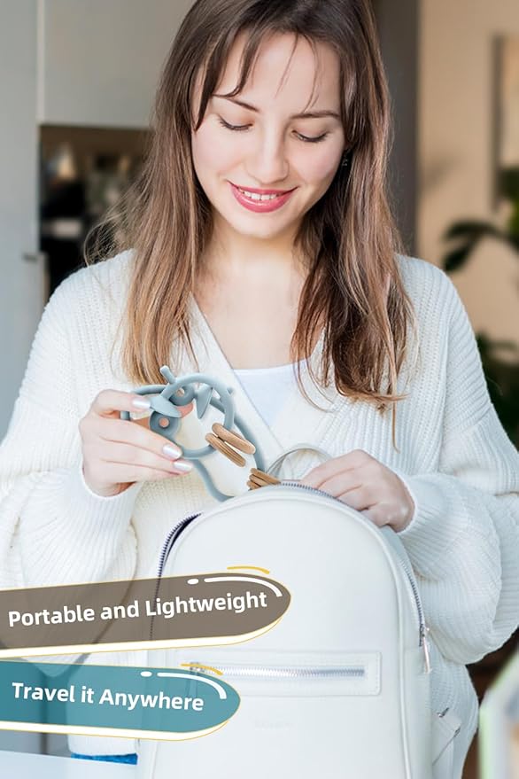 Baby Sensory High Chair Suction Toys for Infant Toddlers 12 18 Months, Food Grade Silicone String with Oak Loop Montessori Educational Parent-Child Baby Bath Toy Gift for Birthday Christmas(Blue)